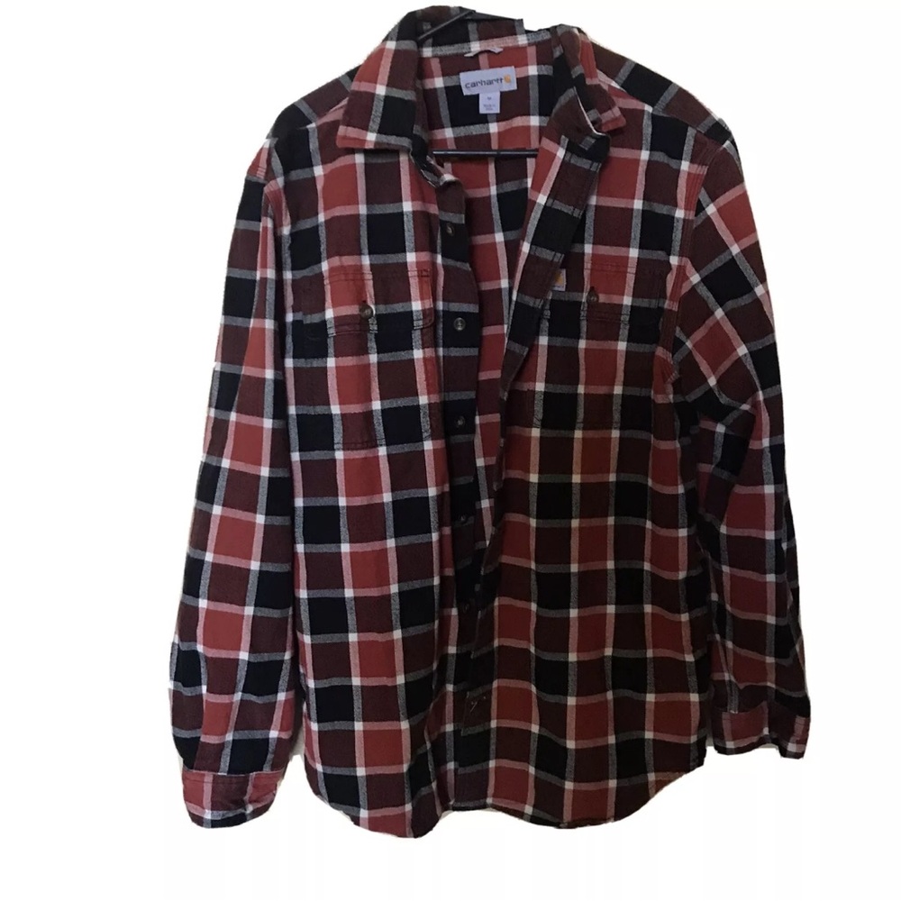 NWOT Carhartt Men’s M Heavy Cotton Plaid L/S Shirt Original Fit Rust Red Black